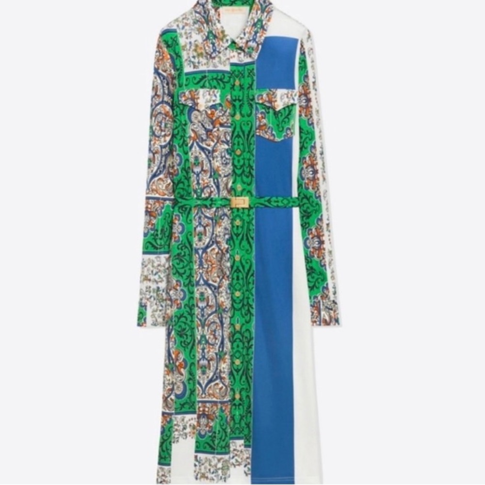 Tory Burch size small Printed shirt dress in silk interlock, jersey-like knit.